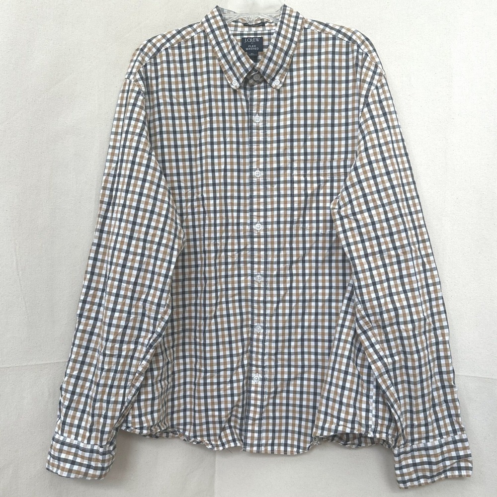 J.Crew Flex Washed Slim Untucked Button Down Shirt XL Gingham Check